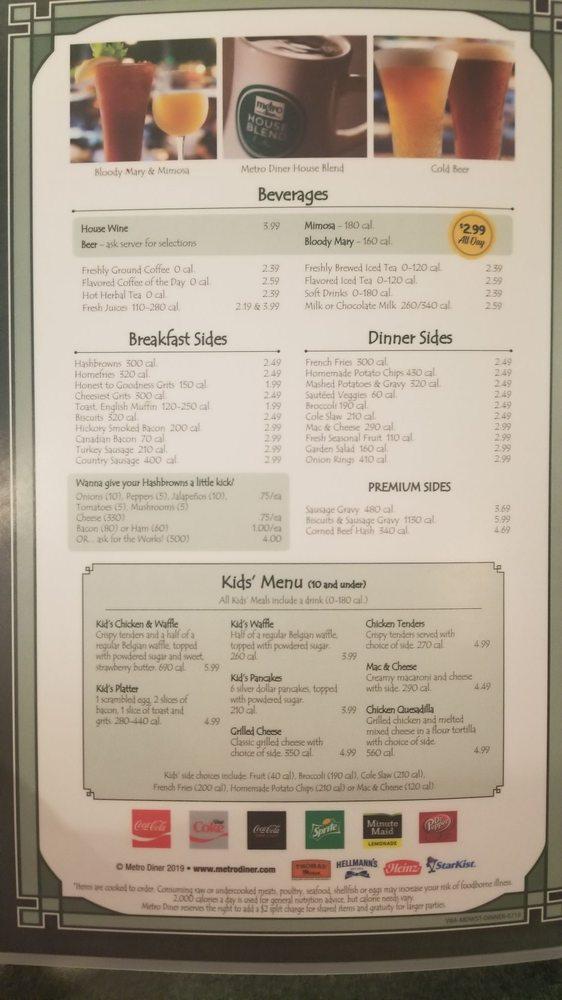 Menu at Metro Diner restaurant, Plainfield