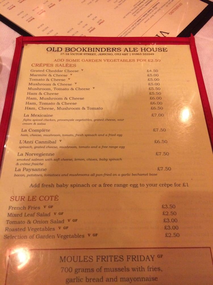 Menu at The Old Bookbinders Ale House pub & bar, Oxford