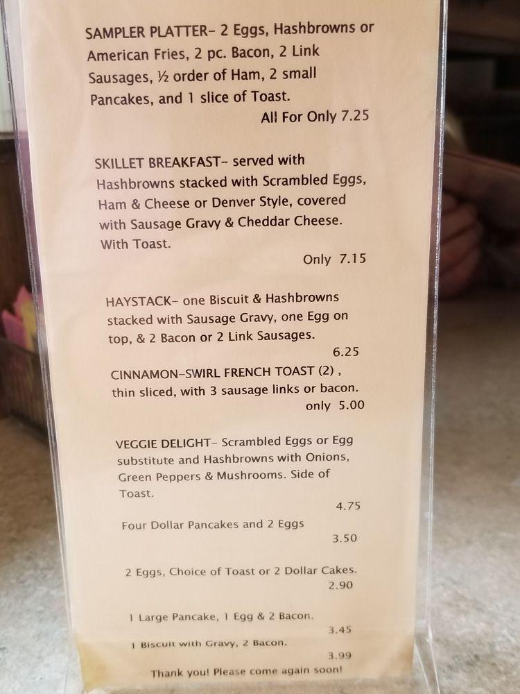 Menu at Cahill's Family Pancake House restaurant, Danville