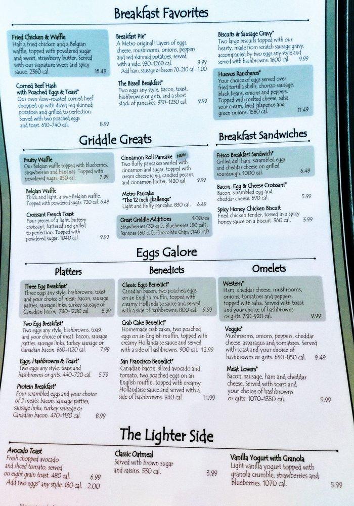 Menu at Metro Diner restaurant, Tampa