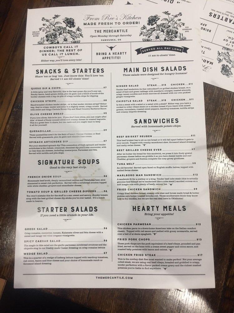 Menu at The Pioneer Woman Mercantile cafe, Pawhuska