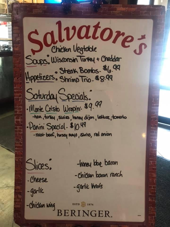 Menu at Salvatore's pizzeria, Herkimer, 650 1/2 W German St