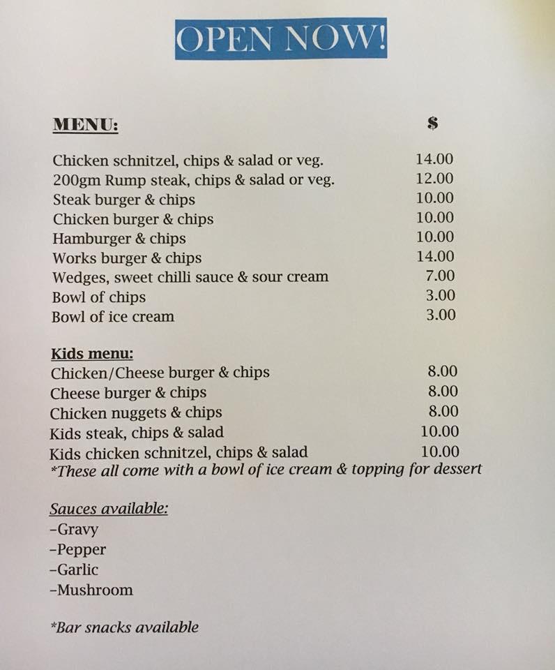 Carta del restaurante Sawmill Hotel Motel, Wondai