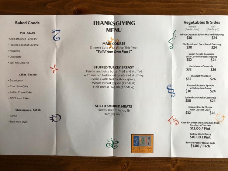 Menu at Cafe 1217, Hot Springs