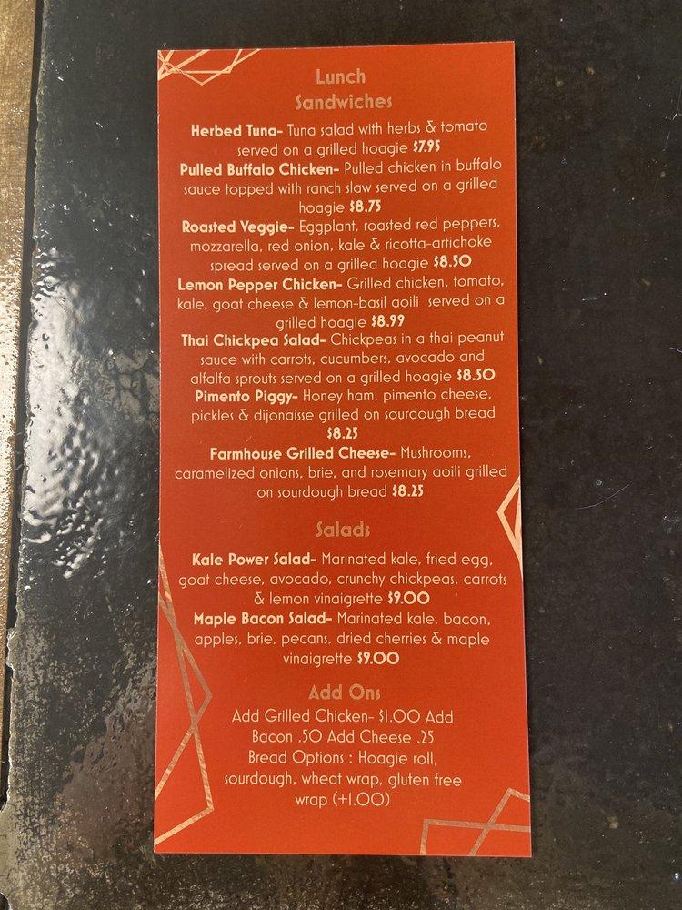 Menu at Cafe, Scarborough