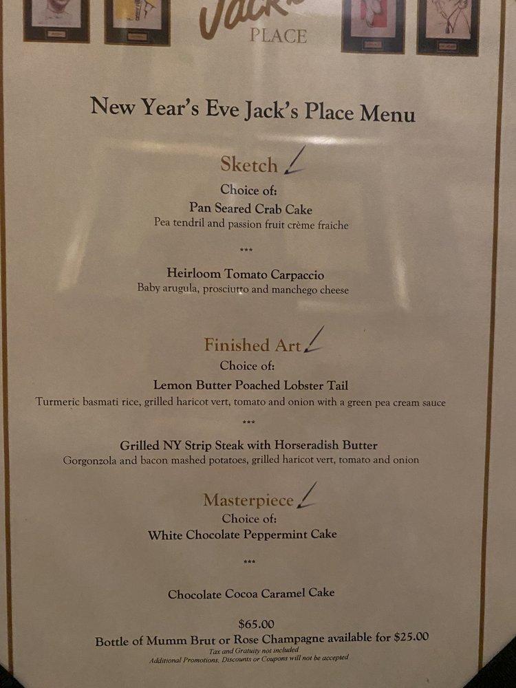 Menu at Jack's Place steakhouse, Orlando, International Dr