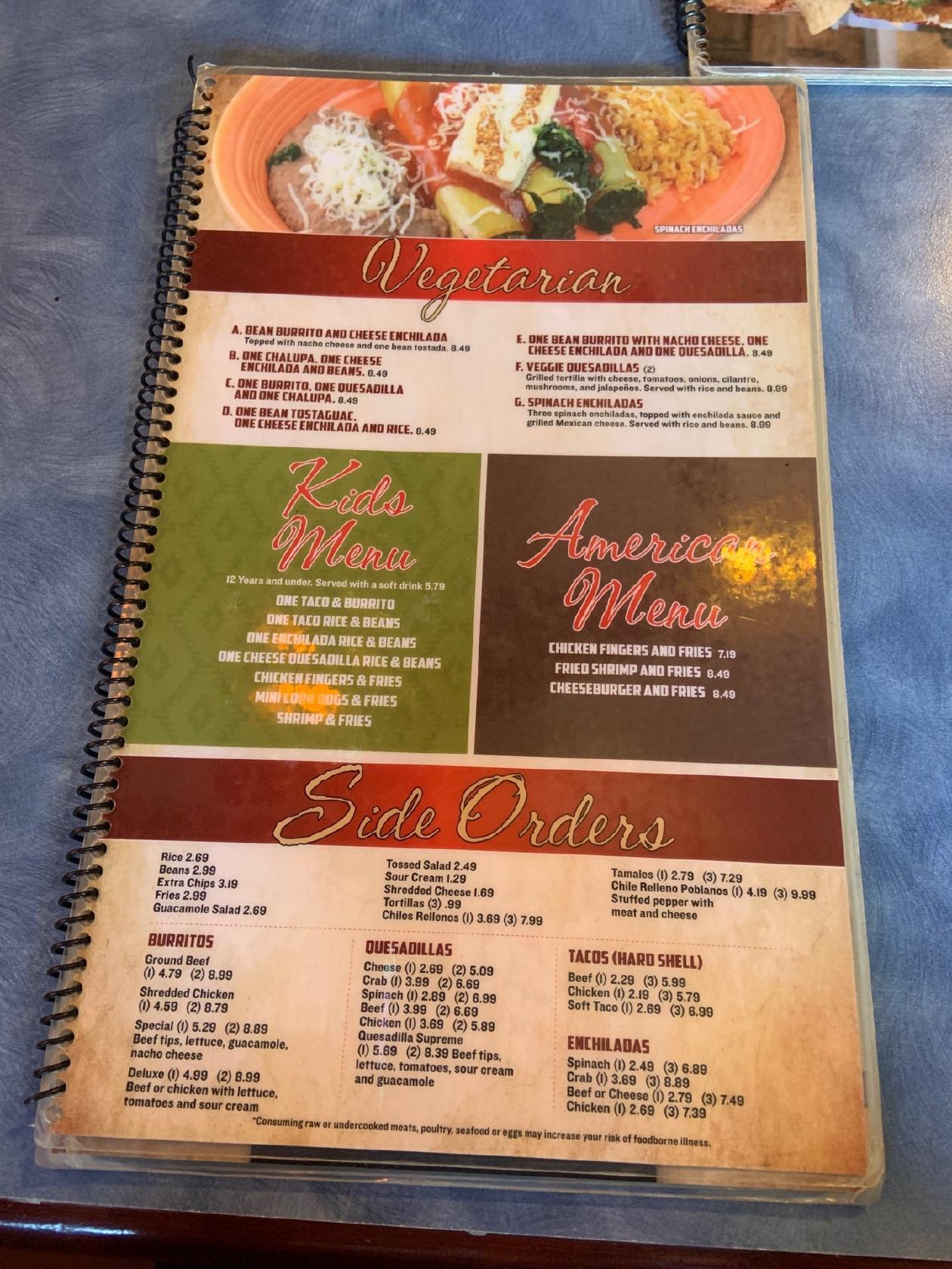Menu at Mi Casita Mexican Restaurant, Laurinburg