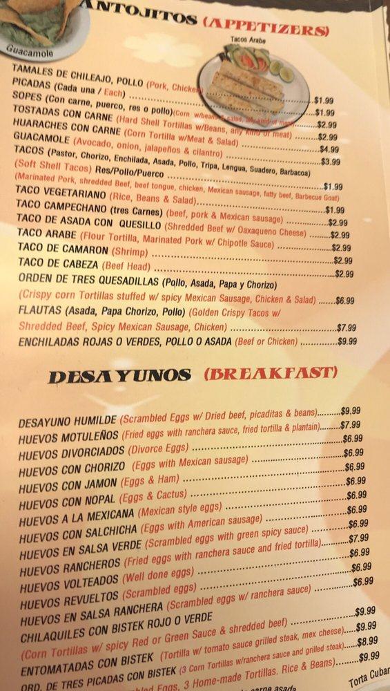 Menu at El Oaxaqueño 2 restaurant, New Brunswick
