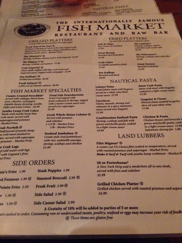 Menu at Fish Market Restaurant, Alexandria, 105 King St