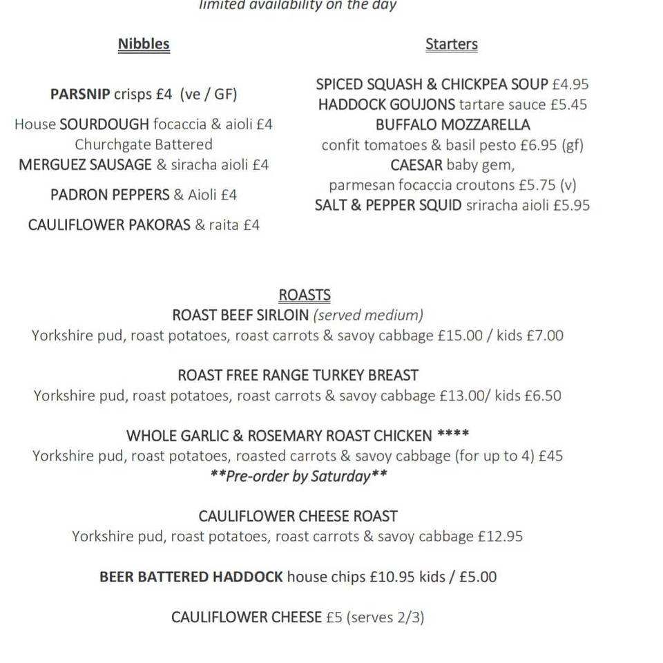 Menu at Dusty Miller restaurant, Harlow, Burntmill Ln