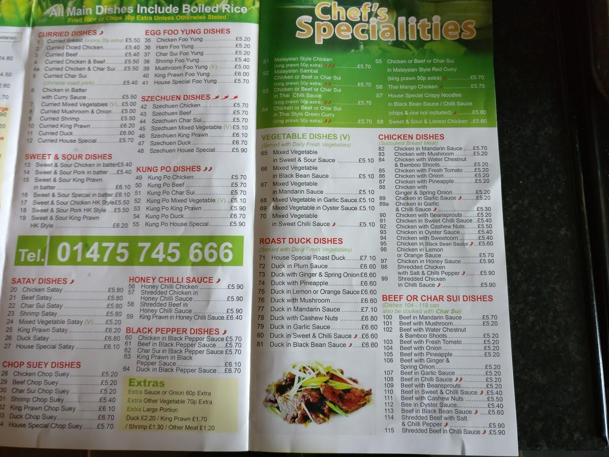 Menu at Green T Chinese Takeaway restaurant, Port Glasgow