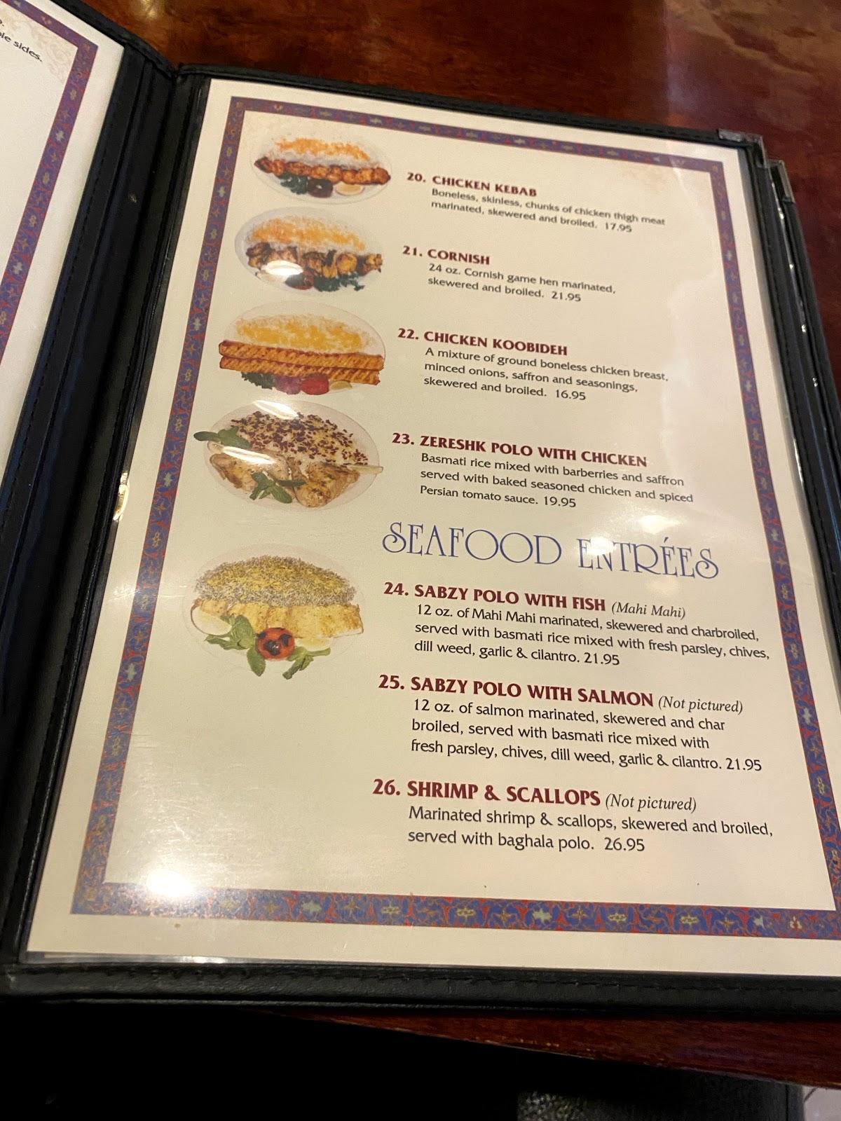 Menu at Persian Room Fine Dining restaurant, Tucson