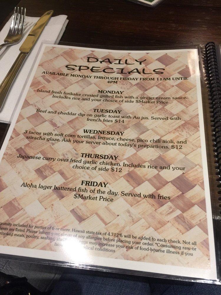 Menu at Uahi Island Grill pub & bar, Kailua, 33 Aulike St