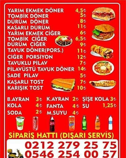 Menu at Hacı baba döner çeliktepe, Istanbul, İsmet İnönü Cd. no 47