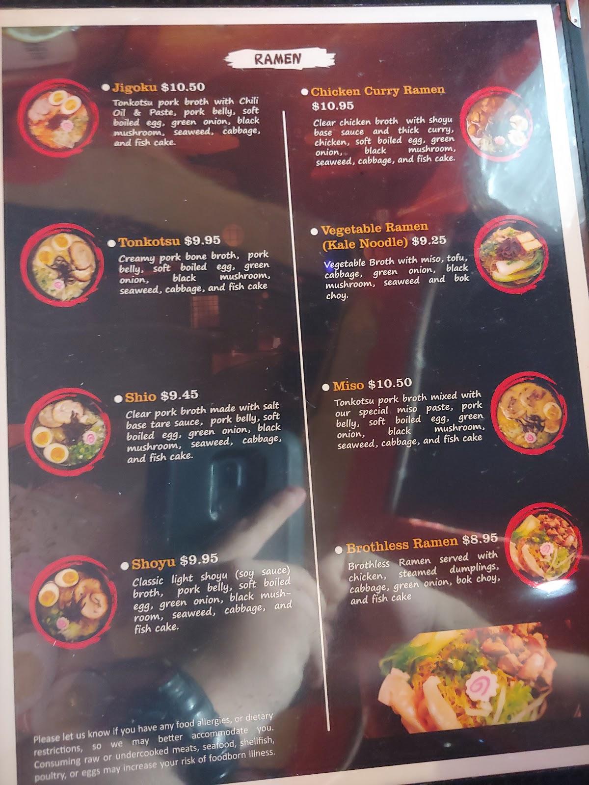 Menu at Ichiya Ramen restaurant, Jonesboro