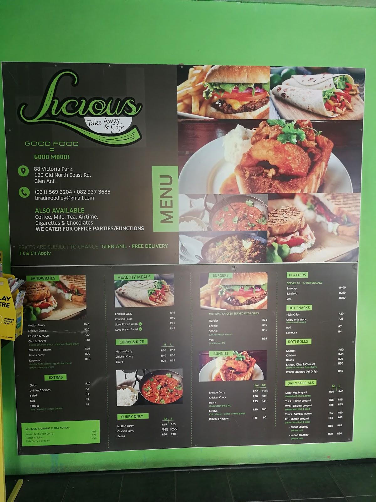 Menu At Licious Cafe And Take Away Durban