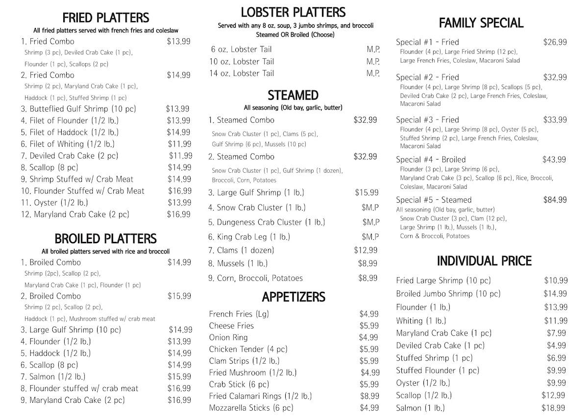 Menu at Lobster Claw & Deli fast food, East Norriton