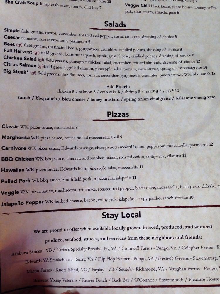 Carta del pub y bar Whiskey Kitchen, Virginia Beach