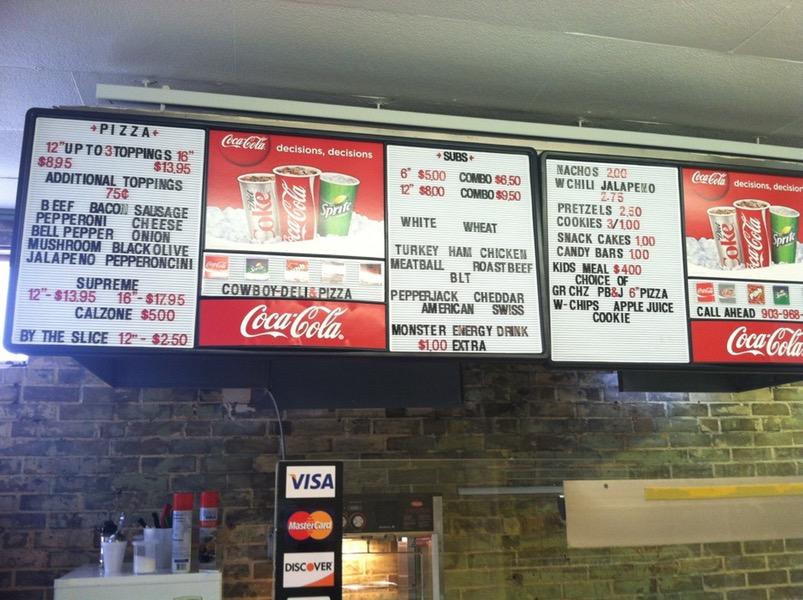 Menu at Cowboy Deli pizzeria, Ore City, 129 US Hwy 259 N