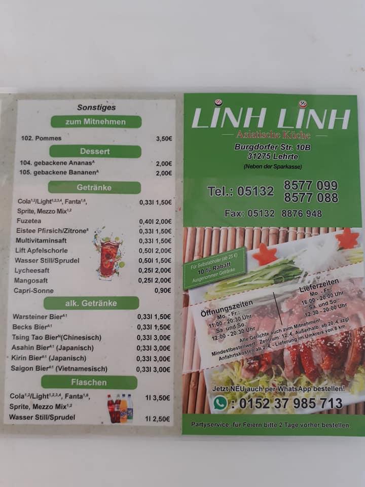 Speisekarte von Linh Linh Asiatische Küche restaurant, Lehrte
