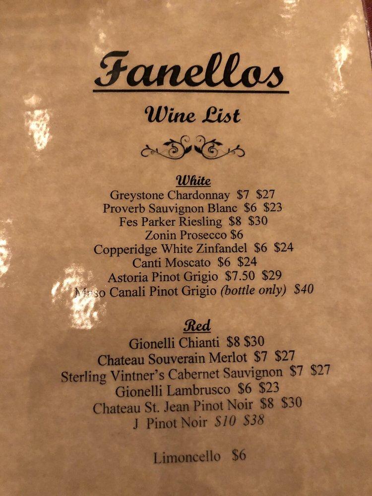 Menu at Fanellos Authentic Italian Restaurant, Mishawaka