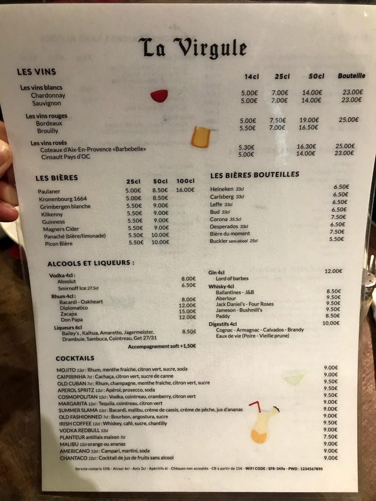 Carta del restaurante La Virgule, Paris, 51 Rue du Chevalier del la Barre — free download