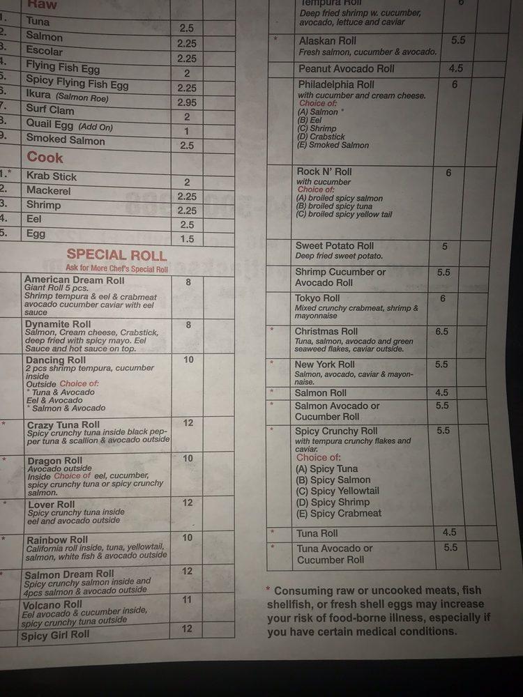 Menu at FUSHIMI GRILL & MODERN BUFFET restaurant, Jacksonville