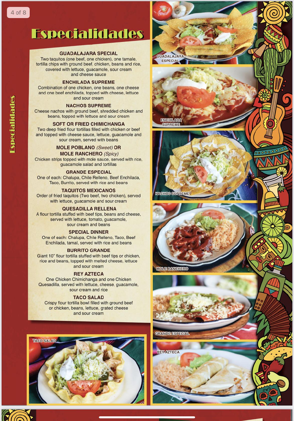 Menu at Los Cocos restaurant, South Hill