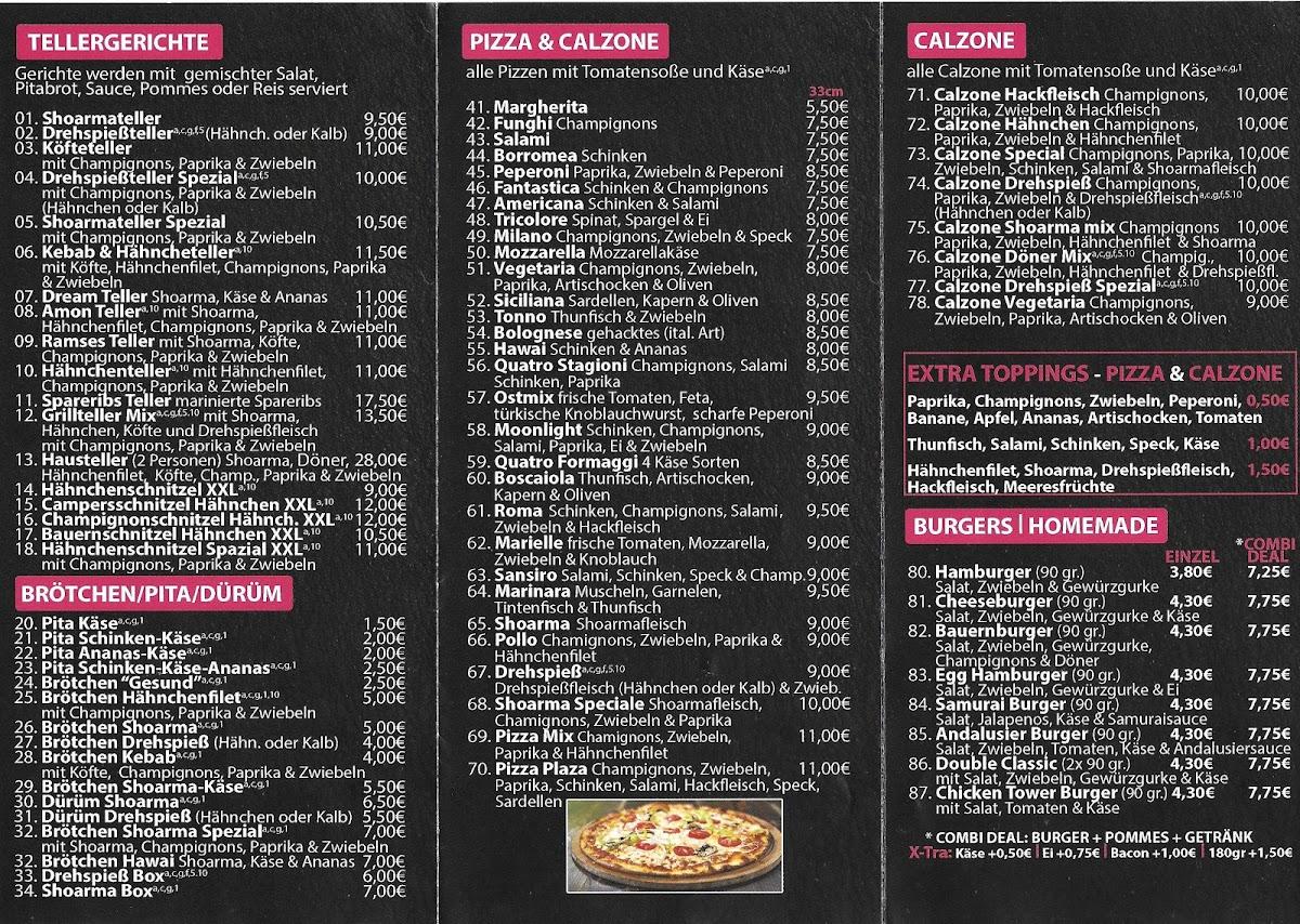 Menu at Plaza Snackbar Pizzeria, Kebab und Imbiss, Emmerich