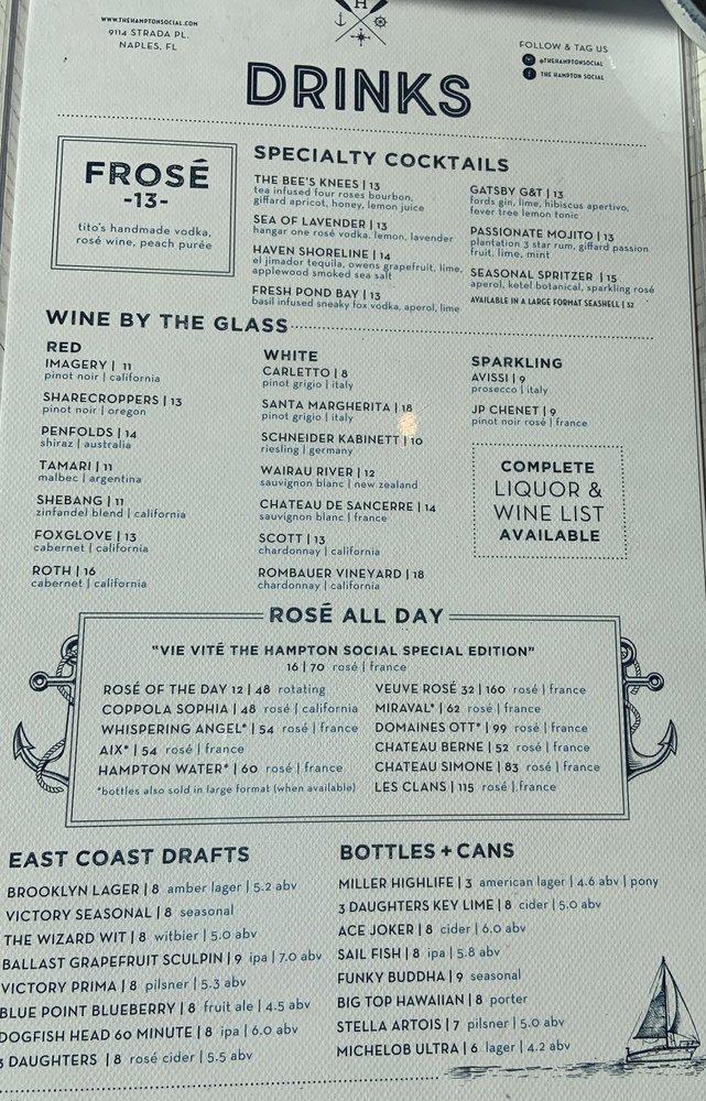 Menu at The Hampton Social Naples pizzeria, Naples
