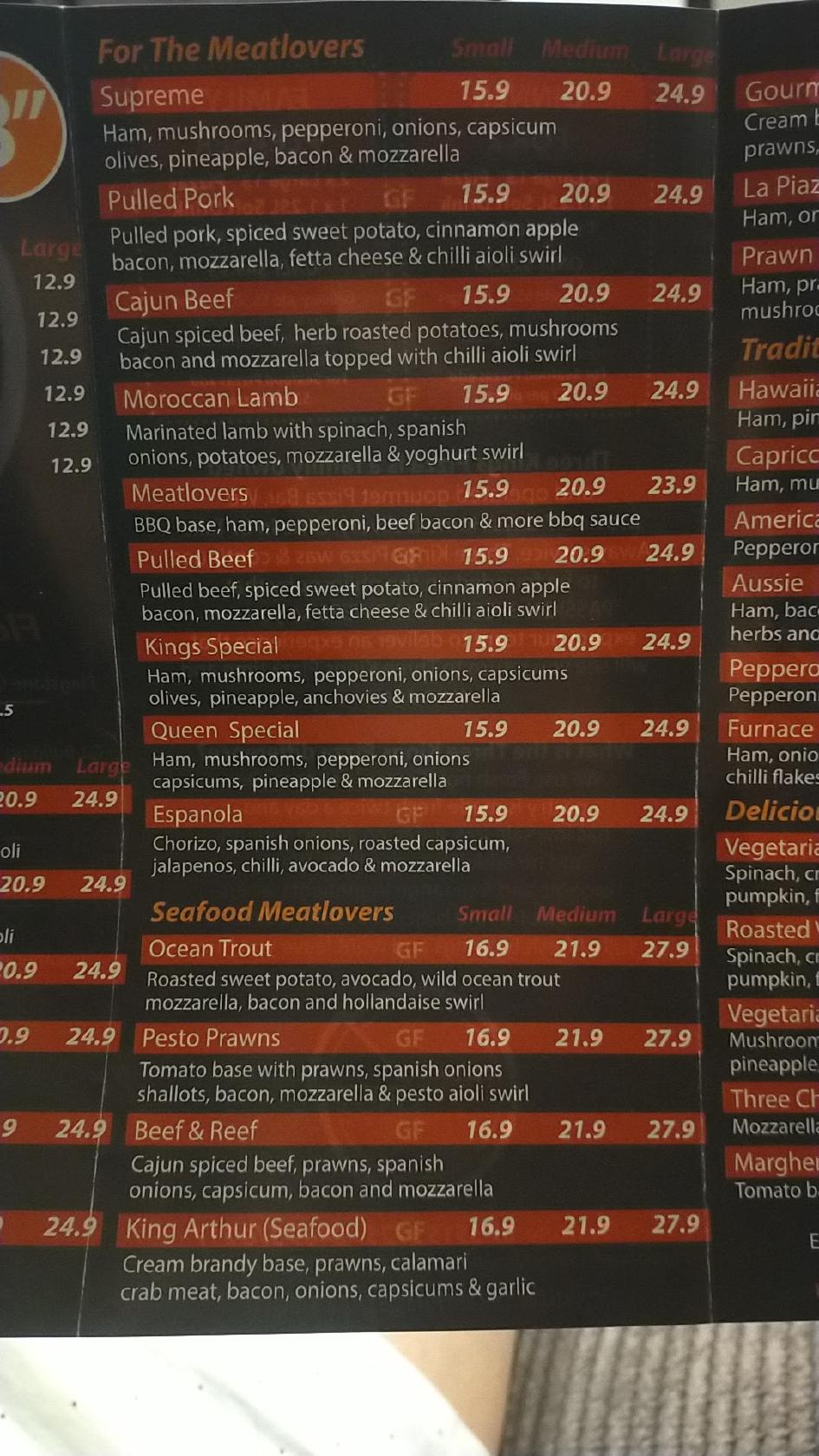 Menu at Three Kings Pizza Flagstone restaurant, Jimboomba