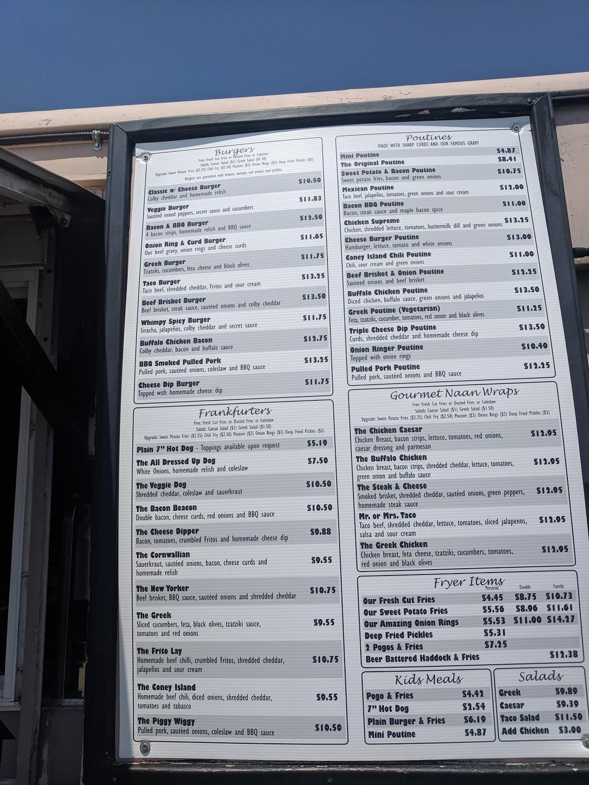 Menu at Chef in a Bun restaurant, Cornwall, Vincent Massey Dr