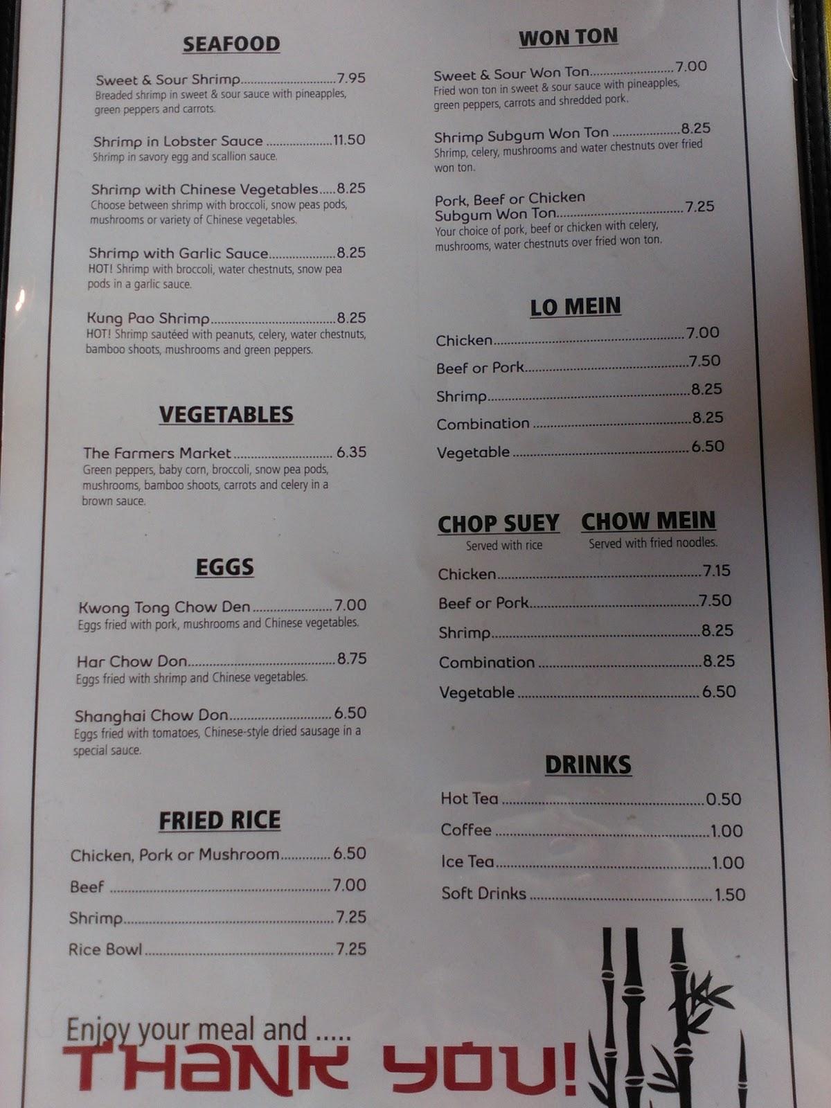 Menu at Rice Bowl Restaurant, Angola