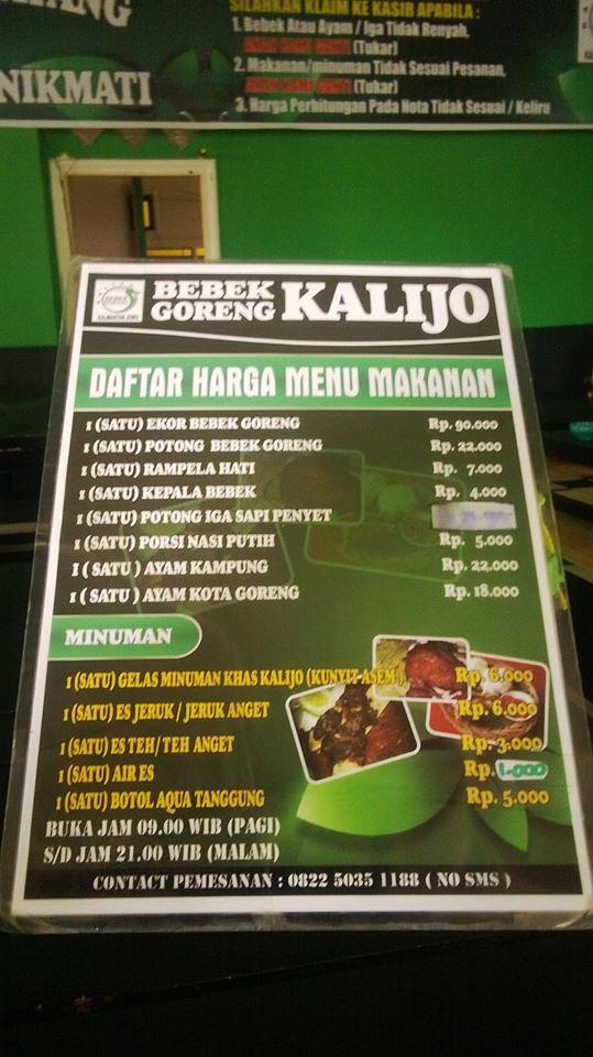 Carta Del Restaurante Rumah Makan Bebek Goreng Kalijo Muara Teweh