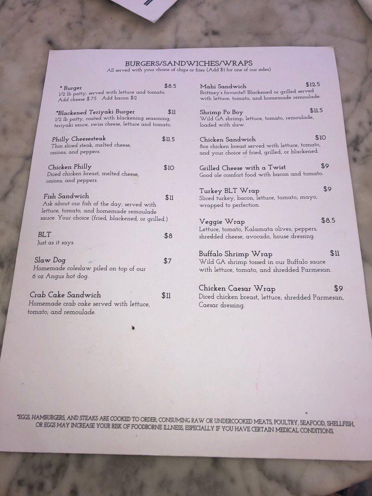 Menu at Sunrise Grille restaurant, Jekyll Island