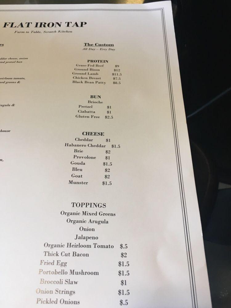 Menu at Flat Iron Tap pub & bar, Lake Geneva