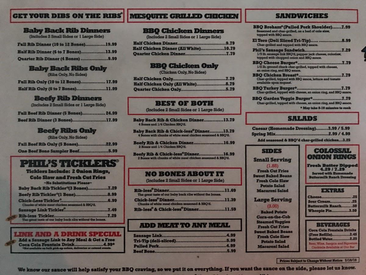 Menu at Phil's BBQ, San Diego, Sports Arena Blvd