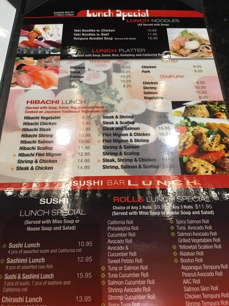 Menu at Nagoya restaurant, Tallahassee