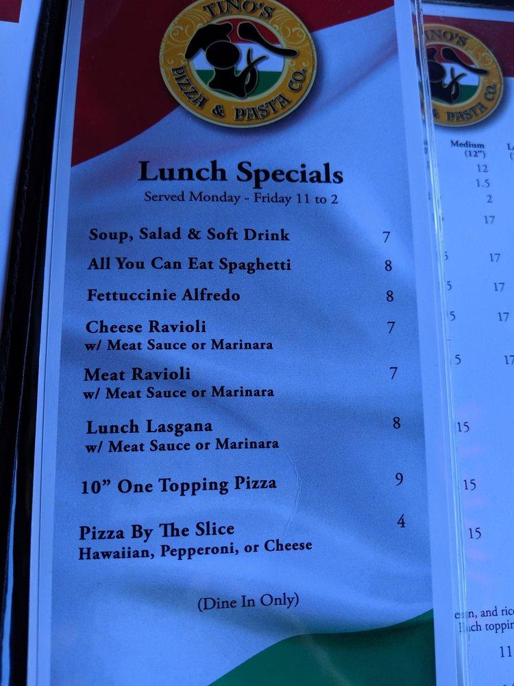 Menu at Tino’s Pizza & Pasta Co. pizzeria, Sudden Valley