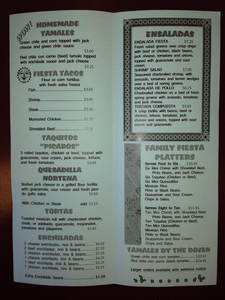 Menu at Burritos Fiesta Fresh Mexican restaurant, Flagstaff