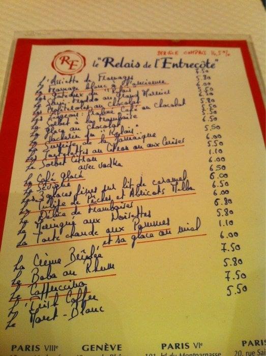 Menu au Le Relais de l
