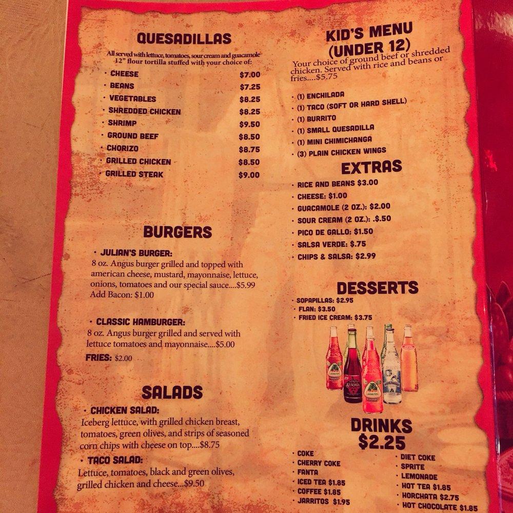 Menu at Carlos' Mexican Restaurant, Westland