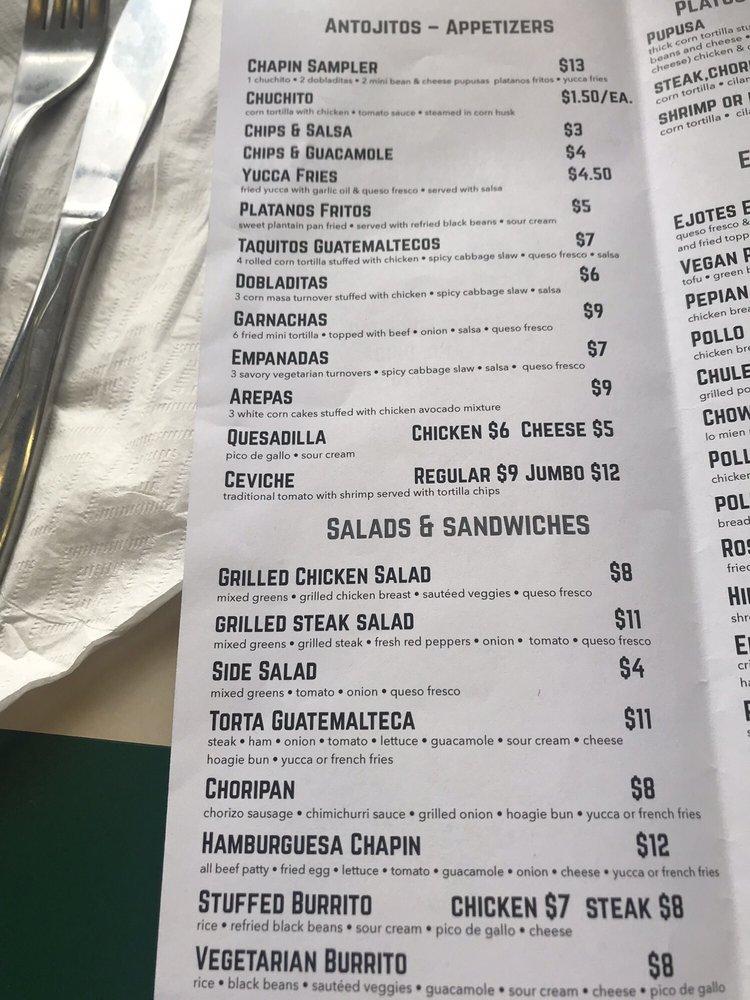 Menu at El Rinconcito Chapin restaurant, Cleveland, Broadview Rd