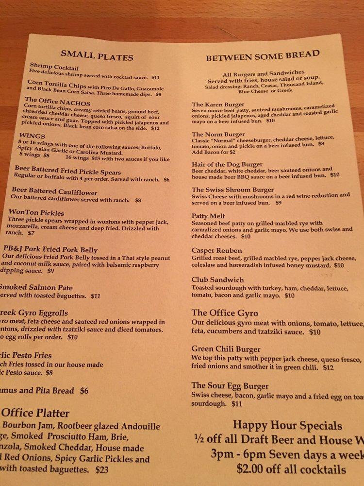 the office bar and grill menu        <h3 class=