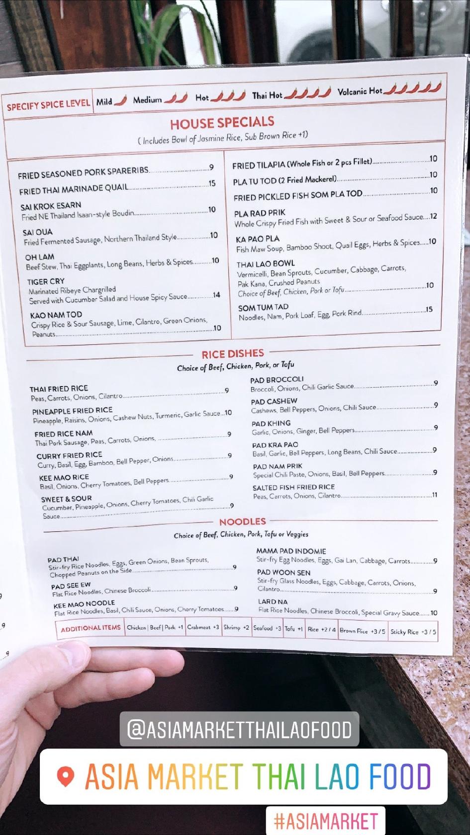 Menu at Asia Market restaurant, Houston, N Main St