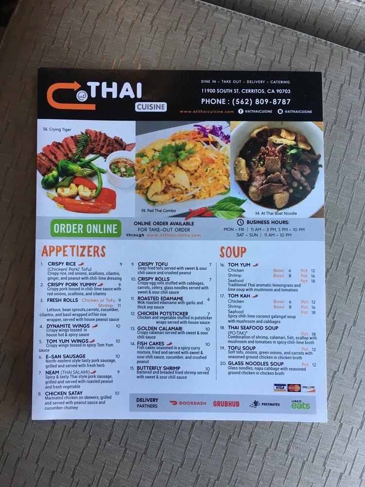 Menu at At Thai Cuisine restaurant, Cerritos