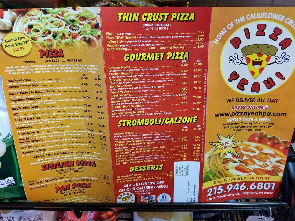 Menu at Pizza Yeah pizzeria, Woodbourne, 360 N Oxford Valley Rd