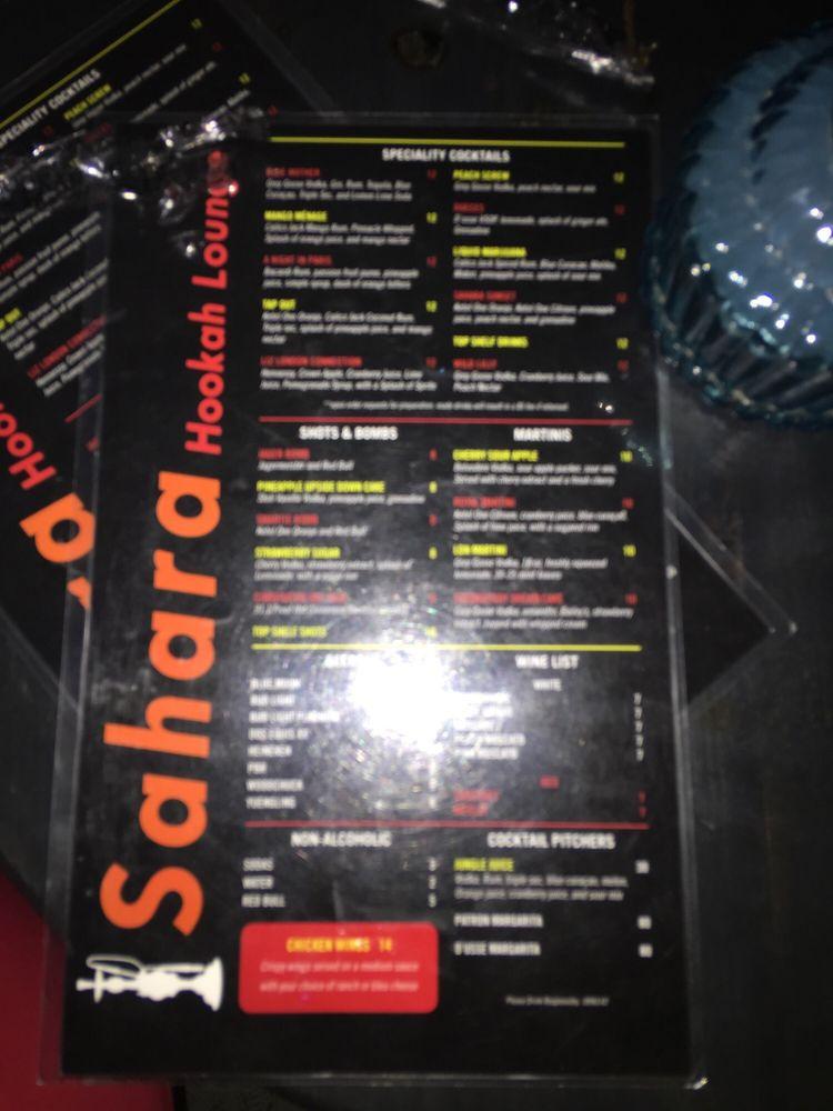 Menu at Sahara Hookah Lounge pub & bar, Atlanta