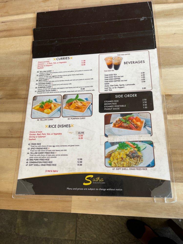 Menu at Sutha Thai Kitchen restaurant, Tustin