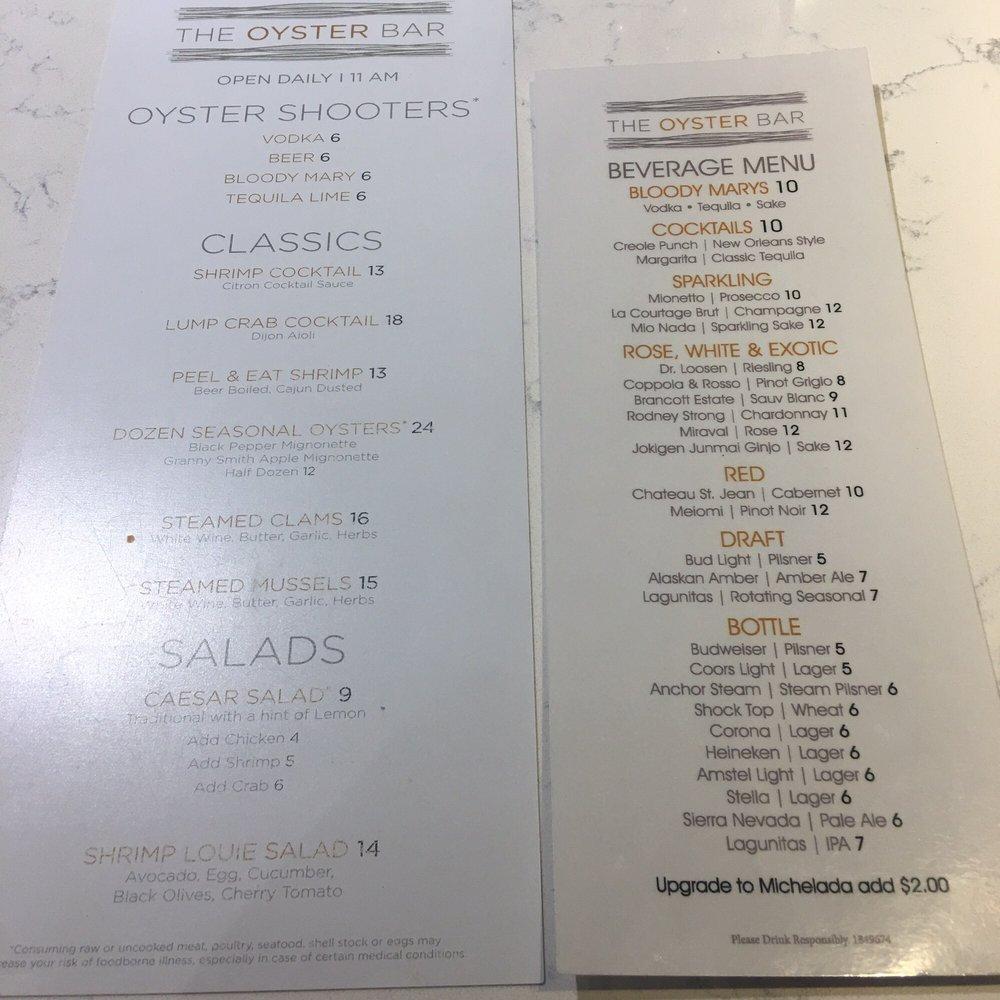 Menu at The Oyster Bar, Stateline
